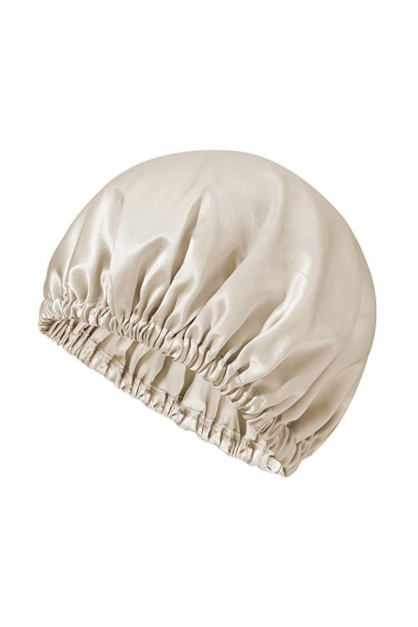 Mommesilk Bonnet de sommeil en soie pour femme - Élastique réglable - 22 momme - En pure soie de mûrier - Marron - Taille Uni