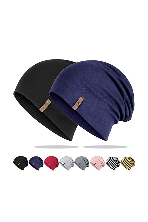 Bonnet pour femme homme et femme - Bonnet doux et fin en coton - Léger et respirant - Longbeanie - Jersey Chemo - Bonnet de c