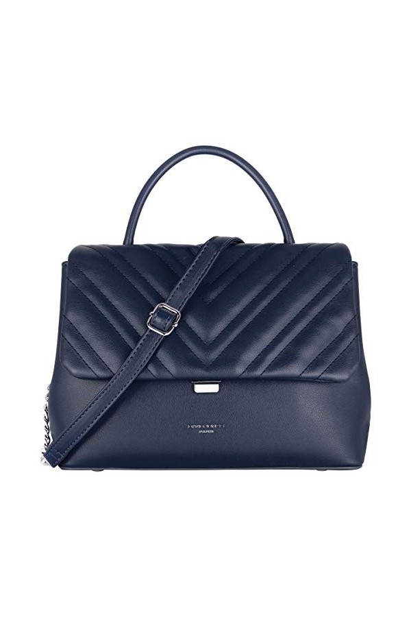 David Jones - Sac Bandoulière Rabat Matelassé Chevron Femme - Cuir PU - Taille Moyenne - Elegant - Noir