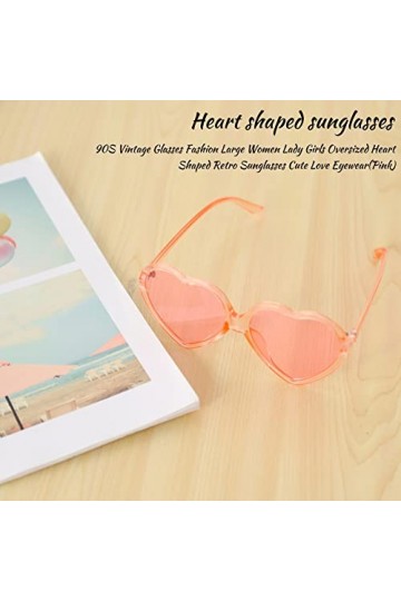 Oikabio 90S Lunettes Vintage De La Mode Grandes Femmes Dame Filles Surdimensionnées Lunettes De Soleil en De Coeur Lunettes d