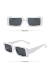 Grainas Lunettes de soleil, style rétro/vintage, rectangulaires, pour homme et femme, étroites, protection UV400, Noir + blan