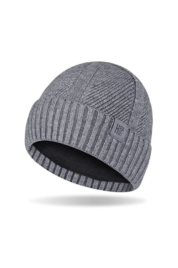 HASAGEI Bonnet en Tricot Thermique pour Homme et Femme avec Doublure Chaude en Polaire - Bonnet dhiver Moderne Doux et élast