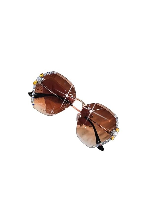 kawehiop Lunettes de soleil Vintage sans cadre avec strass, large Application, pour toutes les Occasions, verres Vintage sans