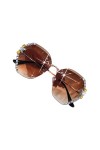 kawehiop Lunettes de soleil Vintage sans cadre avec strass, large Application, pour toutes les Occasions, verres Vintage sans