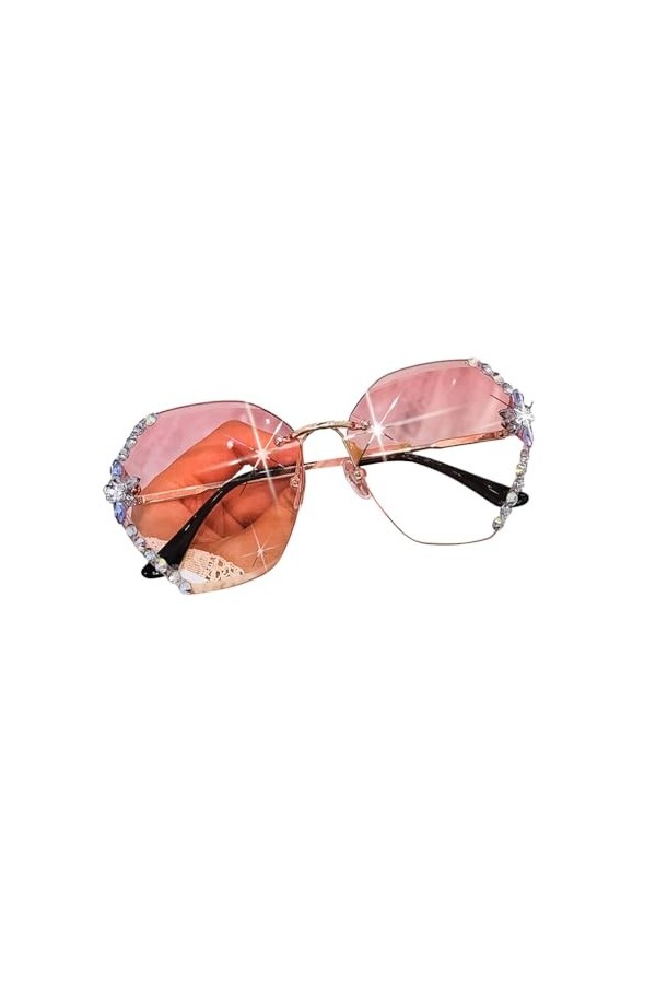kawehiop Lunettes de soleil Vintage sans cadre avec strass, large Application, pour toutes les Occasions, verres Vintage sans