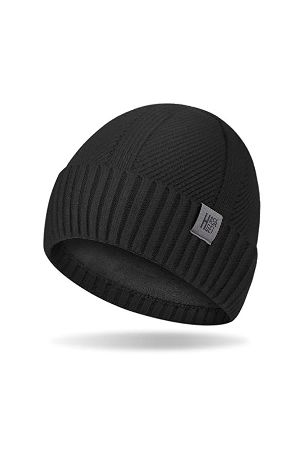 HASAGEI Bonnet en Tricot Thermique pour Homme et Femme avec Doublure Chaude en Polaire - Bonnet dhiver Moderne Doux et élast