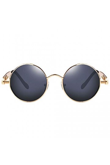 Peukerty Lunettes de Soleil Rondes en Métal Femmes Lunettes de Mode Vintage Lunettes de Soleil Uv400 Or + Noir 