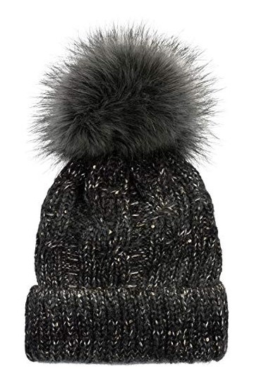styleBREAKER Bonnet pour Femmes en Maille avec Pompon en Fourrure, avec Motif tressé en dégradé de Couleurs, Paillettes et Do