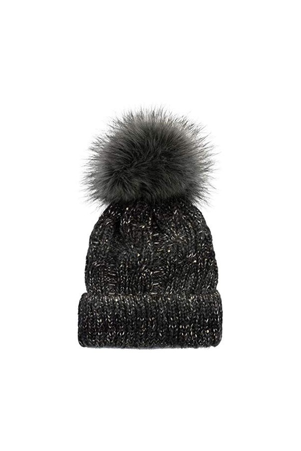styleBREAKER Bonnet pour Femmes en Maille avec Pompon en Fourrure, avec Motif tressé en dégradé de Couleurs, Paillettes et Do