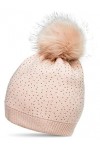 Caspar MU191 Bonnet en tricot avec pompon en fausse fourrure et paillettes pour femme, Taille:Taille unique, Couleur:rose