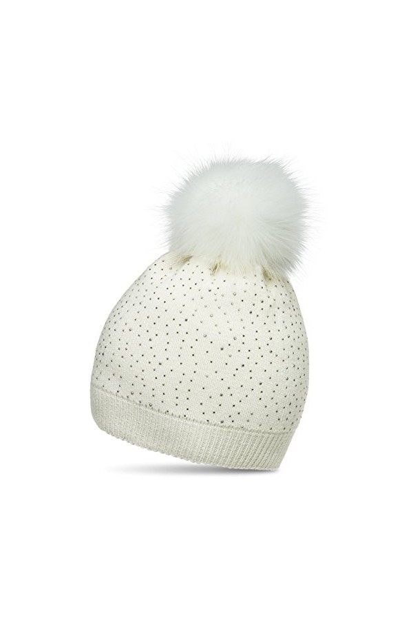 Caspar MU191 Bonnet en tricot avec pompon en fausse fourrure et paillettes pour femme, Taille:Taille unique, Couleur:rose