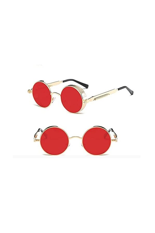 Lunettes de soleil vintage steampunk rouges pour homme - En alliage de métal - Style rétro - Lunettes de soleil amusantes pou