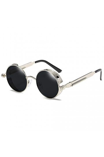 SHAPOKY Lunettes de Soleil Rondes en Métal Femmes Lunettes de Mode Vintage Lunettes de Soleil Uv400 Argent + Noir 