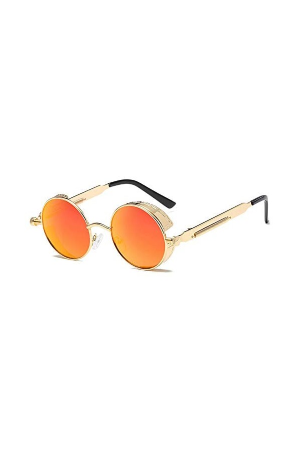 Agona Lunettes de Soleil Rondes en Métal Femmes Lunettes de Vintage Lunettes de Soleil Uv400 Or + Orange 