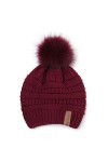 QUEENFUR Bonnet ample en tricot pour femme avec pompon en fausse fourrure - - Taille unique