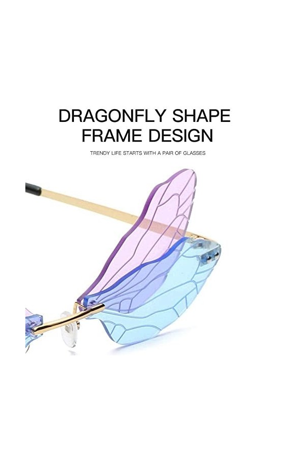 RJSQAQE GLIMDA Y0K0 Lunettes de soleil tendance pour femme Violet Motif bleu. libellule,