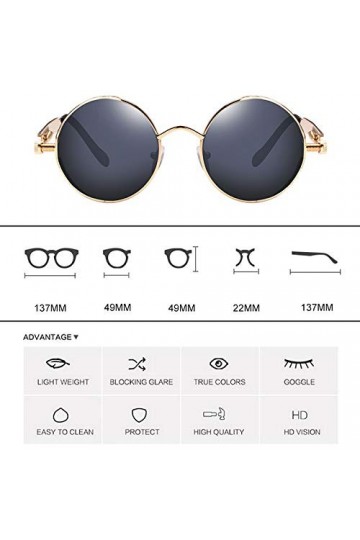 Chnegral Lunettes de Soleil Rondes en Métal Hommes Femmes Lunettes de Mode Rétro Vintage Lunettes de Soleil Uv400 Argent + N