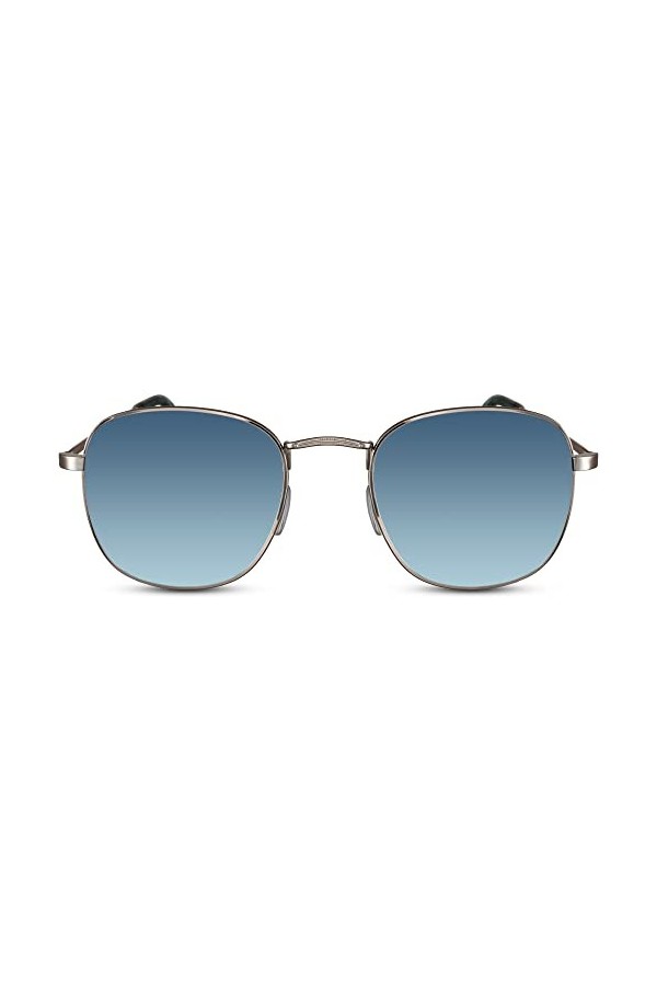 Cheapass Lunettes de soleil Hommes Femmes Verres Étroits Inspirés Bleus Encerclés UV400 avec Branches Argentées en Métal