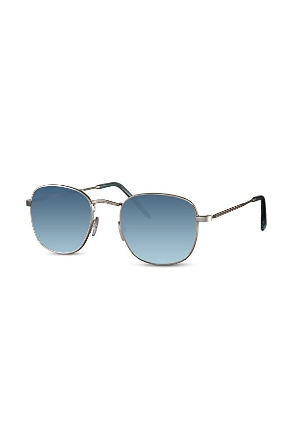 Cheapass Lunettes de soleil Hommes Femmes Verres Étroits Inspirés Bleus Encerclés UV400 avec Branches Argentées en Métal