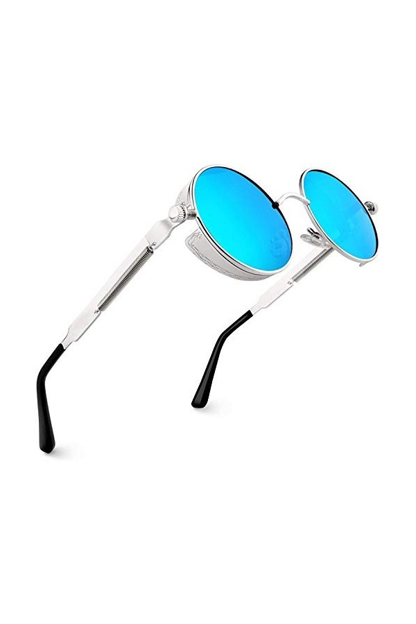 RUICHUANGS Lunettes de soleil Polarisées, Ronde Rétro Métal Cadre Steampunk pour Homme et Femme Unisexe avec protection UV400