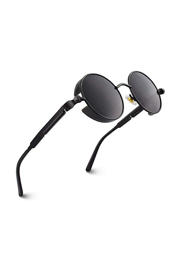 RUICHUANGS Lunettes de soleil Polarisées, Ronde Rétro Métal Cadre Steampunk pour Homme et Femme Unisexe avec protection UV400