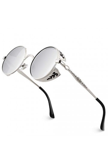 GQUEEN QUEEN Lunettes de soleil Polarisées Ronde Rétro Métal Cadre Steampunk pour Homme et Femme Unisexe avec protection UV40