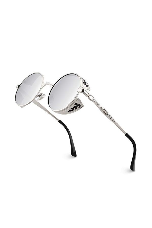 GQUEEN QUEEN Lunettes de soleil Polarisées Ronde Rétro Métal Cadre Steampunk pour Homme et Femme Unisexe avec protection UV40