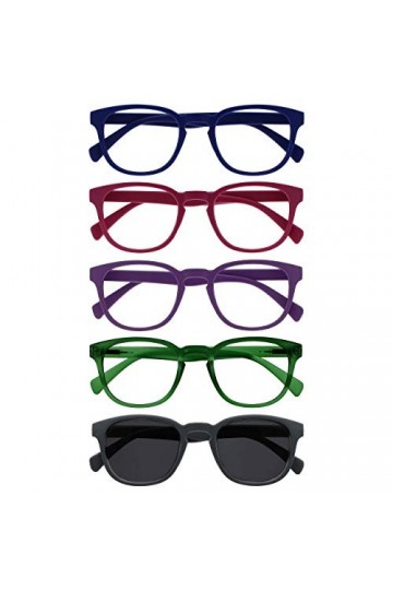 Opulize Pop Pack 5 Lunettes De Lecture Avec Lecteur Soleil Rétro Bleu Rose Pourpre Vert Gris Hommes Femmes RRRRS2-34567 +2,50