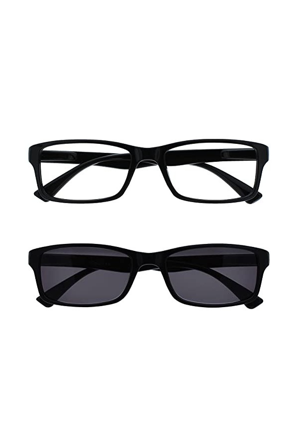 The Reading Glasses Lunettes de Lecture Noir avec UV400 Lecteur Soleil Valeur Double Set designer Style Hommes/Femmes RS92-1 