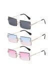 3 paires de lunettes de soleil sans cadre pour femmes, lunettes de soleil rectangulaires vintage, lunettes de protection unis