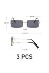 3 paires de lunettes de soleil sans cadre pour femmes, lunettes de soleil rectangulaires vintage, lunettes de protection unis