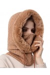 FEOYA 2 en 1 Bonnet Femme Hiver Bonnet Cagoule Femme Hiver Cache Cou en Tricot Coupe-Vent Chapeau Balaclava