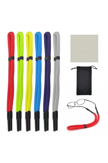 ATBUSS 6 Cordons Élastiques Pour Lunettes,1 Chiffon Gris Pour Lunettes,1 Sac En Tissu Noir，Cordon Pour Lunettes Réglable,Sang