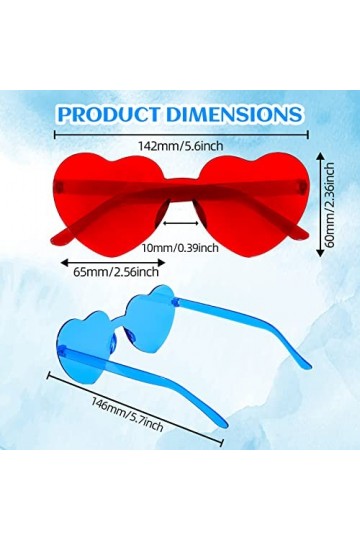 Lot de 8 lunettes de soleil en forme de cœur - Lunettes de fête rétro - Lunettes de fête colorées sans bordure - Lunettes de 