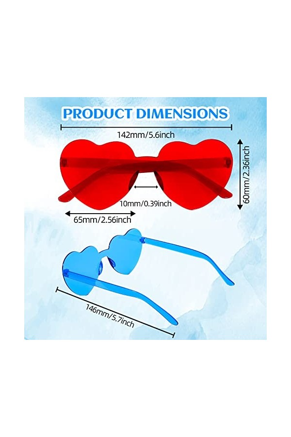 Lot de 8 lunettes de soleil en forme de cœur - Lunettes de fête rétro - Lunettes de fête colorées sans bordure - Lunettes de