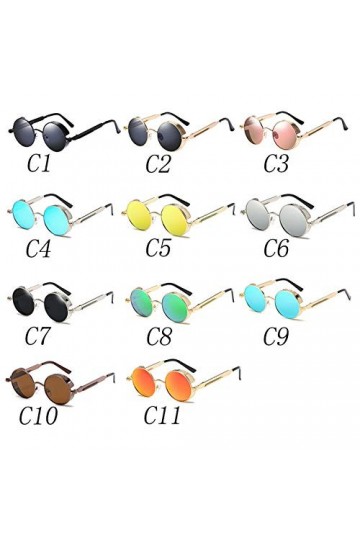 Ghulumn Lunettes de Soleil Rondes en Métal Femmes Lunettes de Mode Vintage Lunettes de Soleil Uv400 Or + Noir 