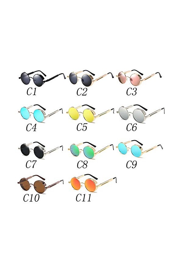 Ghulumn Lunettes de Soleil Rondes en Métal Femmes Lunettes de Mode Vintage Lunettes de Soleil Uv400 Or + Noir 