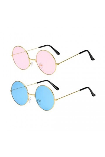 Nuonove Lunettes de soleil hippie - Lunettes de soleil rondes - Style années 60 - Lunettes de soleil rondes colorées - 2 pièc