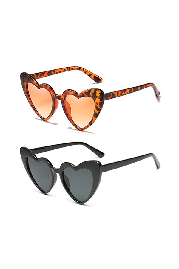 Unning Lunette de Soleil Coeur Femme Vintage Love Heart Lunette de Soleil Rétro Cat Eye Lunettes pour Femmes