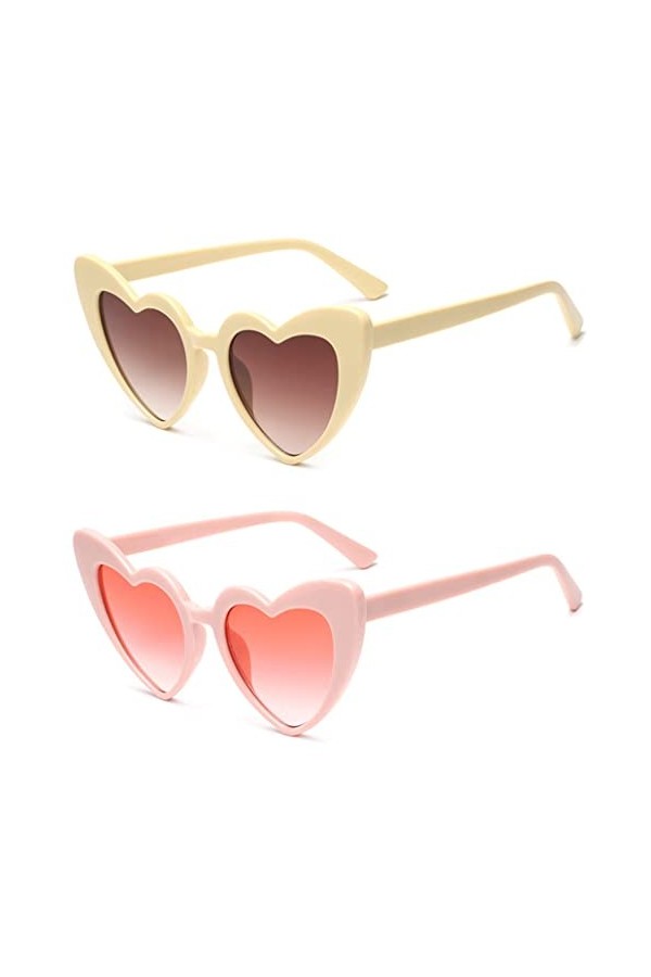 Unning Lunette de Soleil Coeur Femme Vintage Love Heart Lunette de Soleil Rétro Cat Eye Lunettes pour Femmes