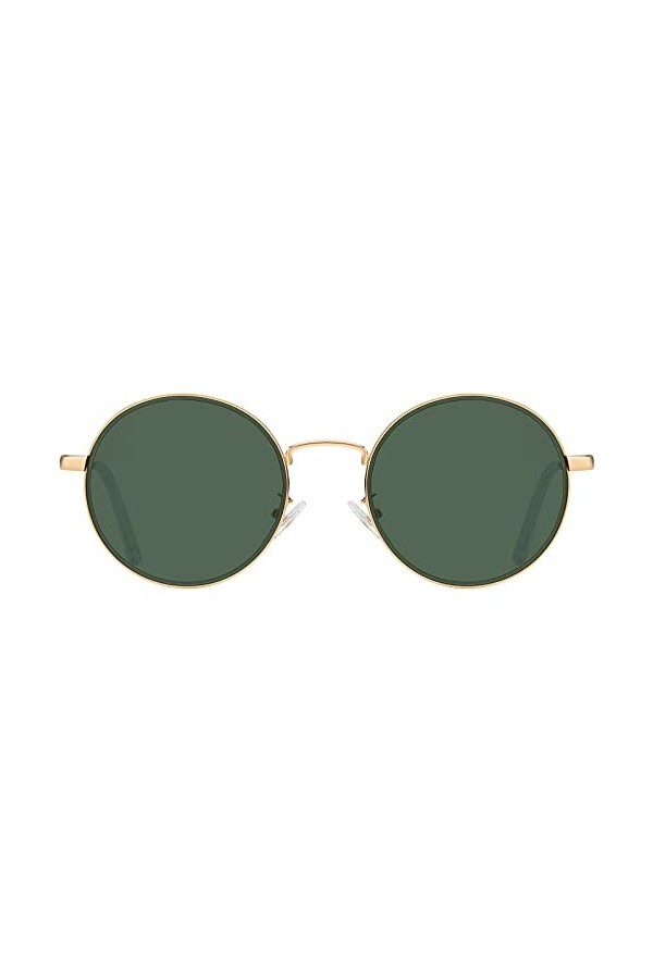 H HELMUT JUST Lunettes de Soleil Femme Homme Ronde Vintage Verres Vert Protection UV400 Anti UVA UVB