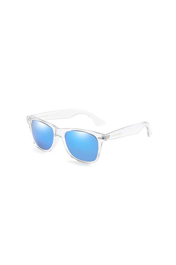 Long Keeper Lunettes de soleil Polarisées Classic Vintage Lunettes de soleil Carrées pour Femmes Homme Bleu transparent