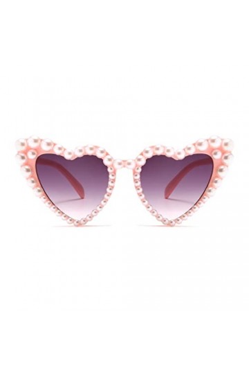 Long Keeper Lunette de Soleil Femme en Forme de Coeur avec Perles Vintage Lunettes Coeur Retro lunettes Fête Mode pour Femme 