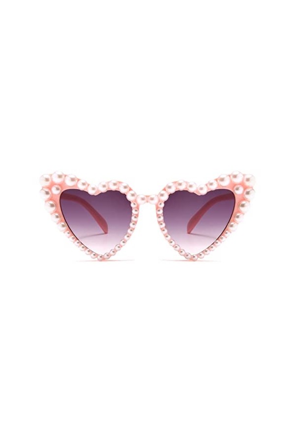 Long Keeper Lunette de Soleil Femme en Forme de Coeur avec Perles Vintage Lunettes Coeur Retro lunettes Fête Mode pour Femme 