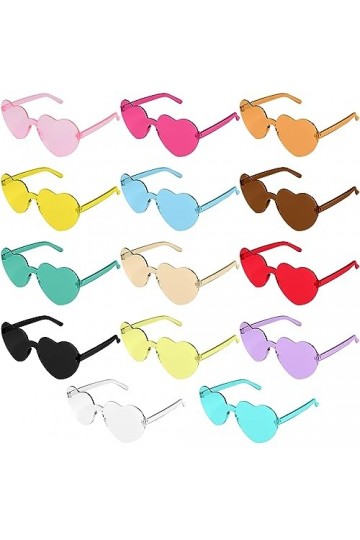 Alikiai Lot de 16 paires de lunettes de soleil sans monture en forme de cœur - Transparentes - Couleur bonbon - Pour enterrem