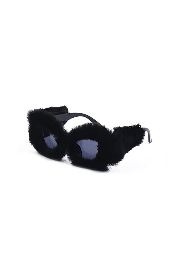 Dollger Lunettes De Soleil Femme Oeil De Chat Grand Punk Fourrure Douce Velours Lunettes de Noël Fête Nouveauté Lunettes de M
