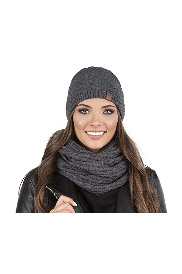 VIVISENCE Ensemble Bonnet + Cache-Cou 7017Kmpl, Gris Foncé,UNI