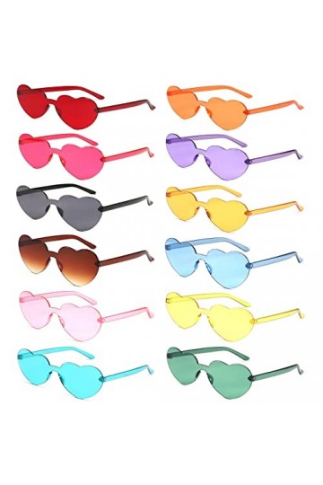 12 Paires de Lunettes en Forme de Cœur hippie rétro, Lunettes de Soleil en Forme de Coeur, Lunettes de Fête, Lunettes de Sole