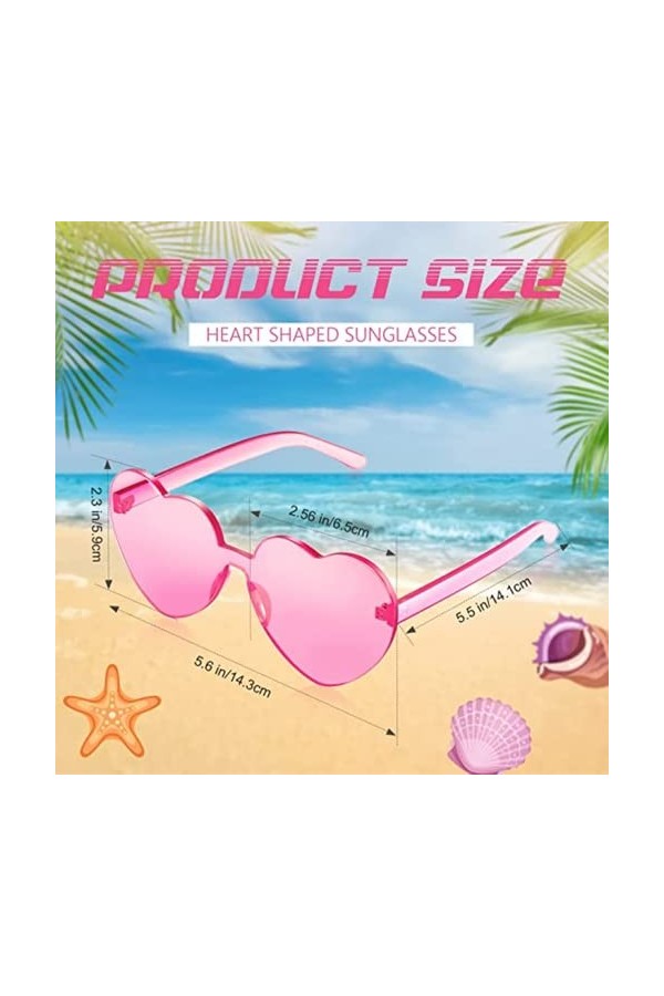 12 Paires de Lunettes en Forme de Cœur hippie rétro, Lunettes de Soleil en Forme de Coeur, Lunettes de Fête, Lunettes de Sole