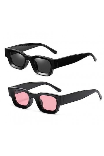 crazy bean Lunettes de Soleil Vintage Femme Rectangulaires 2 Paires Lunettes de Conduite Hommes Mode Protection UV400 Noir+Gr